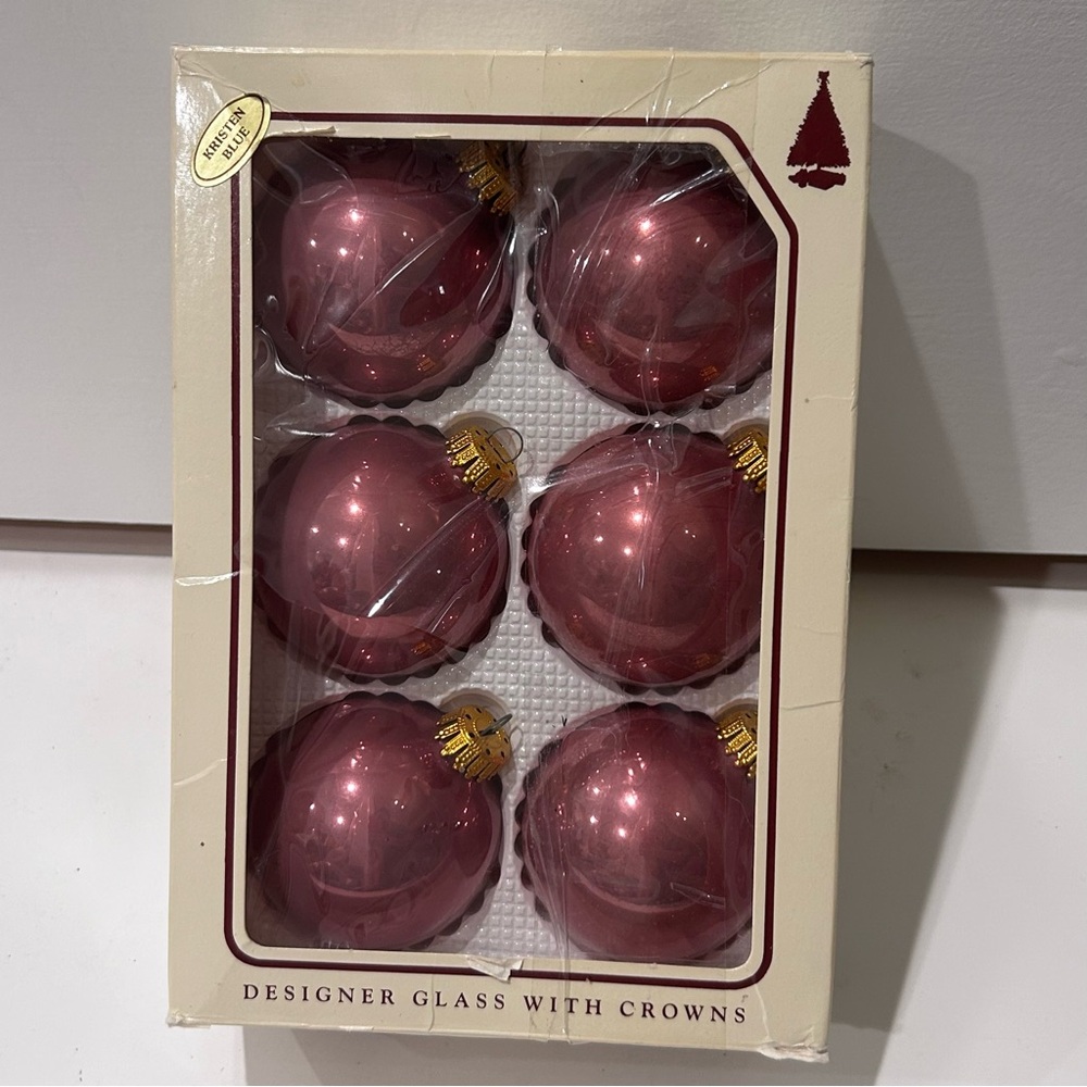 Vintage Pink Glass Christmas Ornaments Set